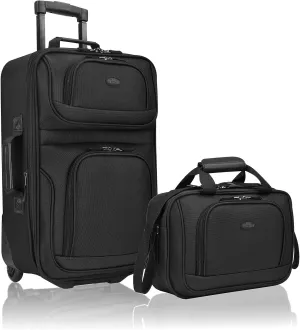 U.S. Traveler Lightweight Rolling 20" Carry On Luggage Softside Suitcase, Noir, 2 Wheel-2 Piece