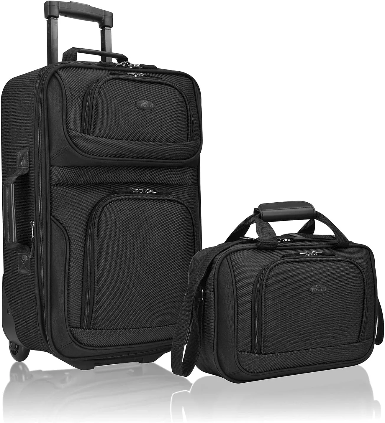 U.S. Traveler Lightweight Rolling 20" Carry On Luggage Softside Suitcase, Noir, 2 Wheel-2 Piece