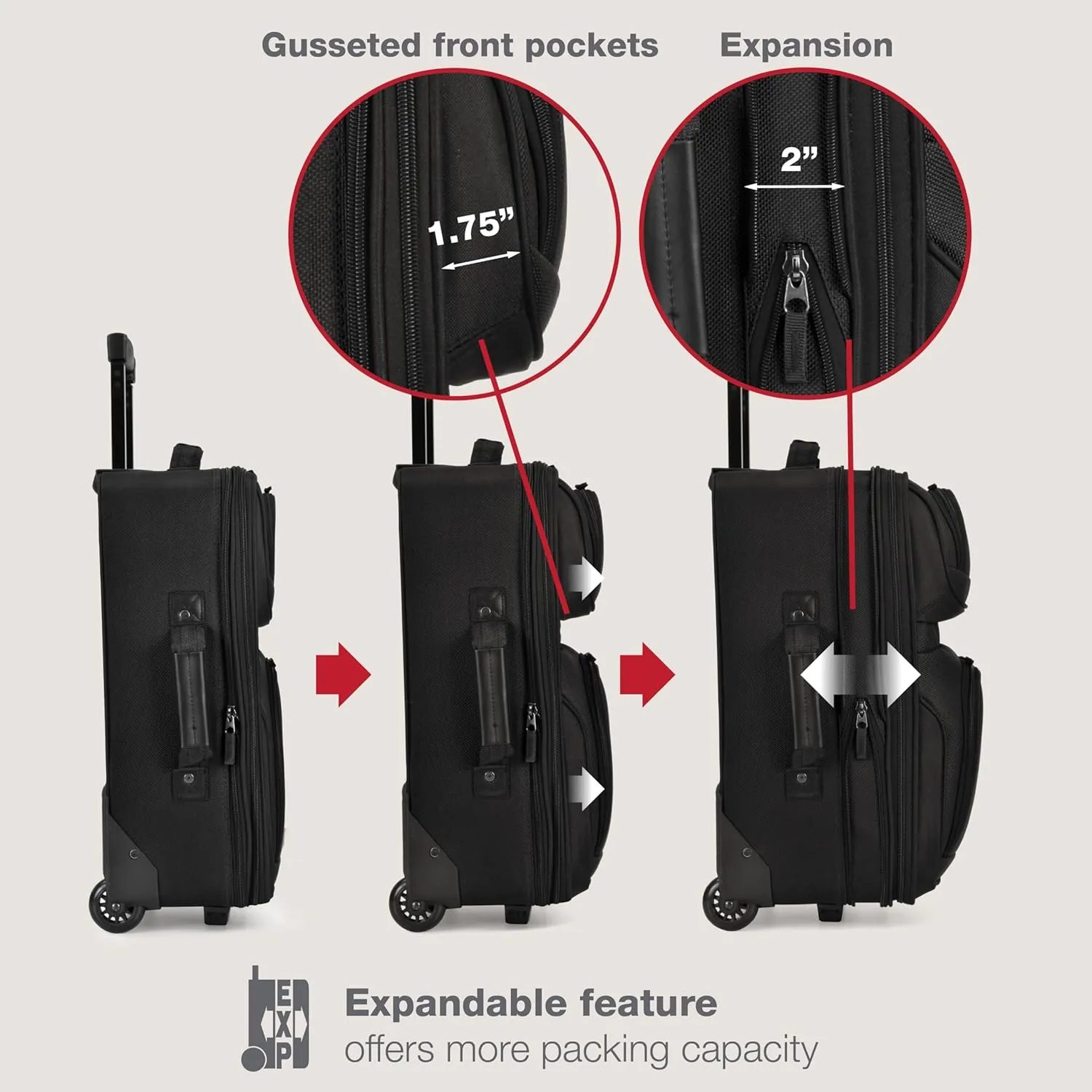 U.S. Traveler Lightweight Rolling 20" Carry On Luggage Softside Suitcase, Noir, 2 Wheel-2 Piece