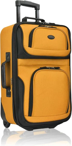 U.S. Traveler Lightweight Rolling 20" Carry On Luggage Softside Suitcase, Orange, 2 Wheel-1 Piece