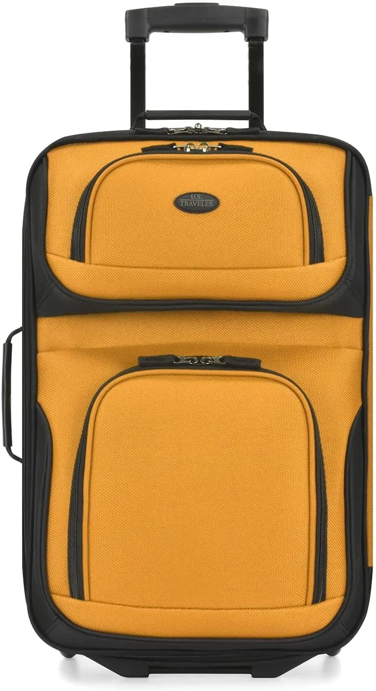 U.S. Traveler Lightweight Rolling 20" Carry On Luggage Softside Suitcase, Orange, 2 Wheel-1 Piece
