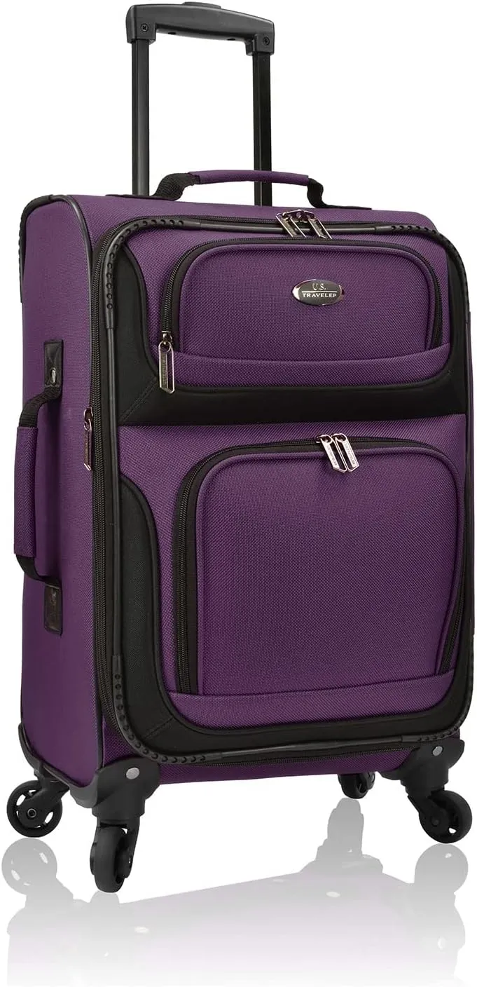 U.S. Traveler Lightweight Rolling 20" Carry On Luggage Softside Suitcase, Purple, 4 Wheel