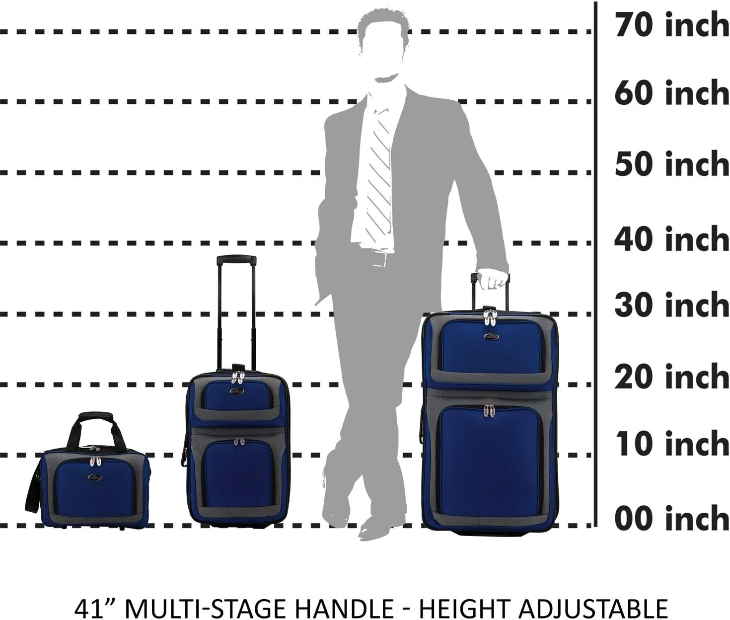 U.S. Traveler New Yorker Lightweight Softside Expandable Travel Rolling Luggage, Blue Dobby, 3-Piece Set (15/21/29)