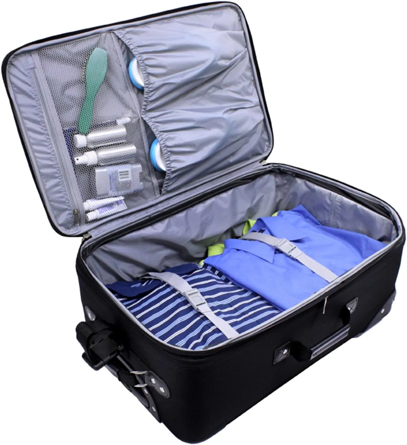 U.S. Traveler New Yorker Lightweight Softside Expandable Travel Rolling Luggage, Blue Dobby, 3-Piece Set (15/21/29)