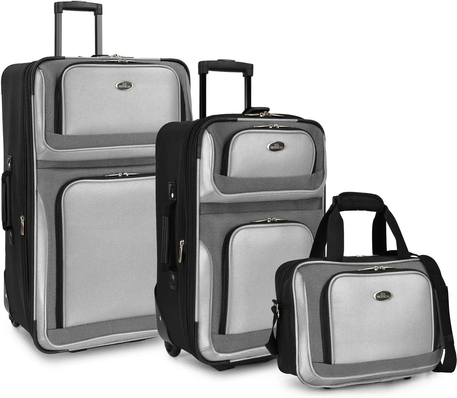U.S. Traveler New Yorker Lightweight Softside Expandable Travel Rolling Luggage, Grey, 3-Piece Set (15/21/29)