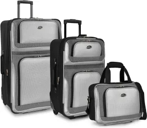 U.S. Traveler New Yorker Lightweight Softside Expandable Travel Rolling Luggage, Grey, 3-Piece Set (15/21/29)