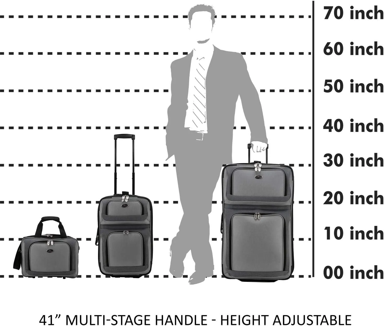 U.S. Traveler New Yorker Lightweight Softside Expandable Travel Rolling Luggage, Grey, 3-Piece Set (15/21/29)