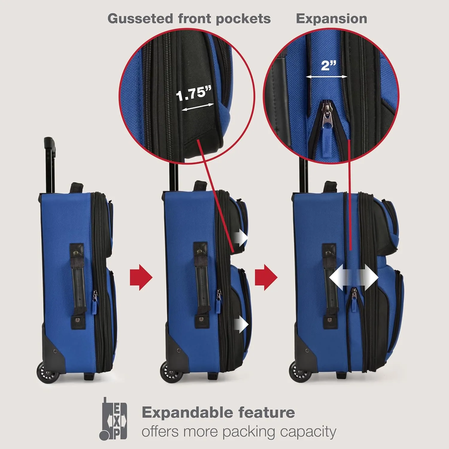 U.S. Traveler Rio Lightweight Carry-On Suitcase 20" Softside Expandable Design, Durable, Business and Travel, Blue, Set
