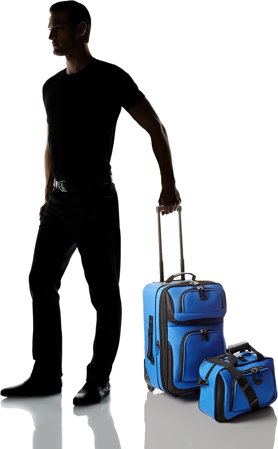 U.S. Traveler Rio Lightweight Carry-On Suitcase 20" Softside Expandable Design, Durable, Business and Travel, Blue, Set