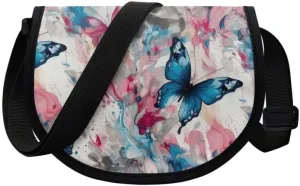 Uskorhein Fractal Butterfly Lotus Graffiti Hippie Dog Nylon Crescent Crossbody Bag for Women Men Mini Messenger Satchel Bag