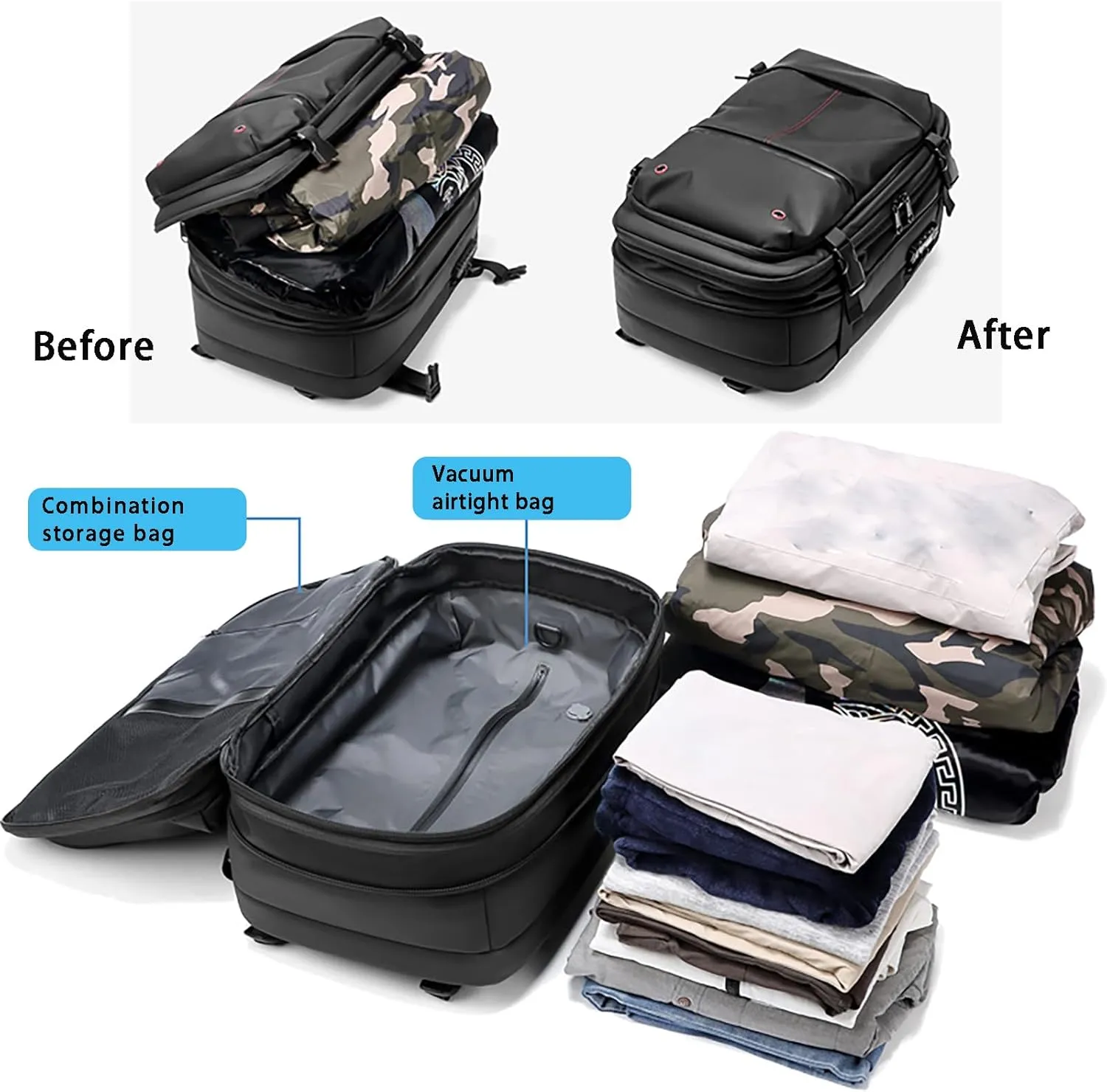 Vaccage Backpack, Vaccage Bag, Expandable Travel Backpack with Vacuum Compression Waterproof Design Opening Closing Design (Blue)