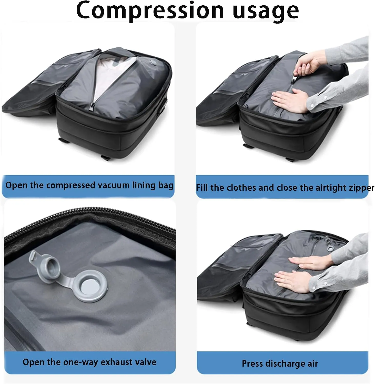 Vaccage Backpack, Vaccage Bag, Expandable Travel Backpack with Vacuum Compression Waterproof Design Opening Closing Design (Blue)
