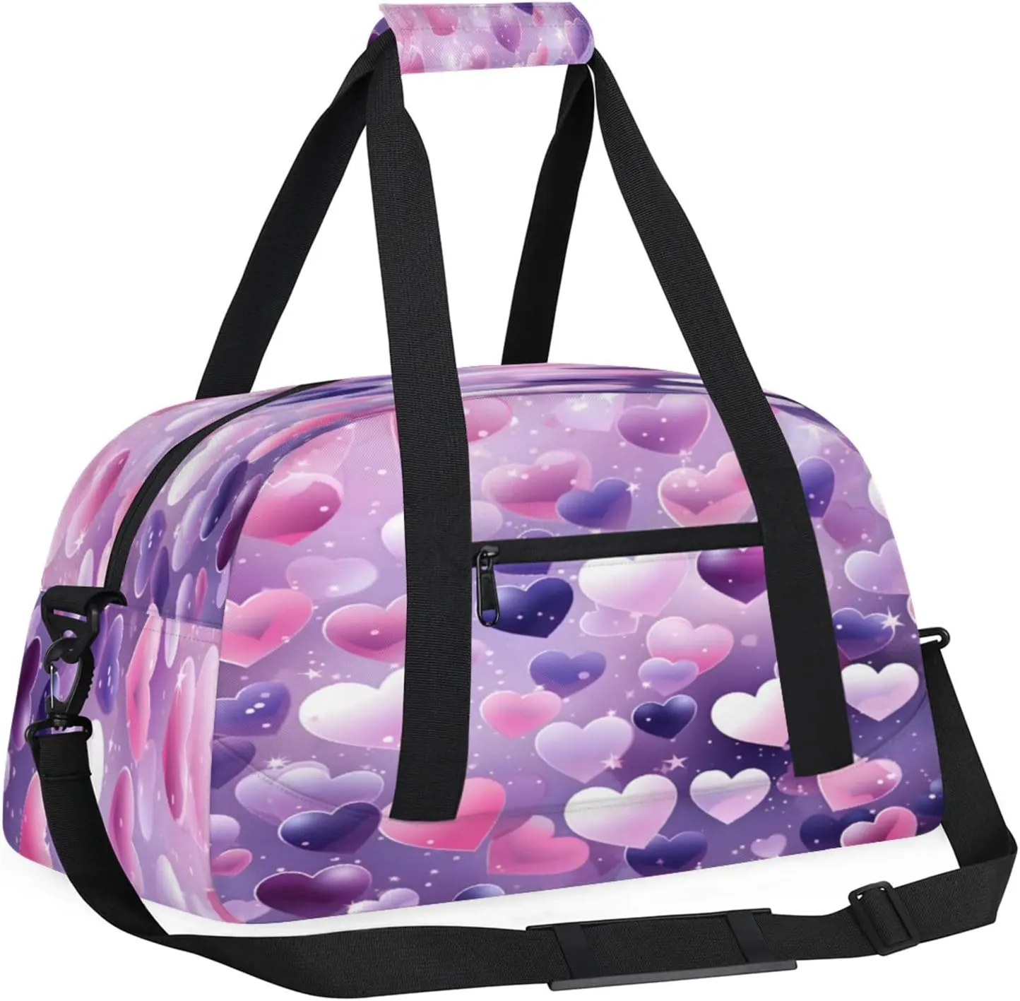 Valentine's Day Pink Purple Heart Small Gym Bag 18 inch Carry On Duffel Bag for Weekender Travel Sports Workout Yoga Gymnastics Dance Ballet
