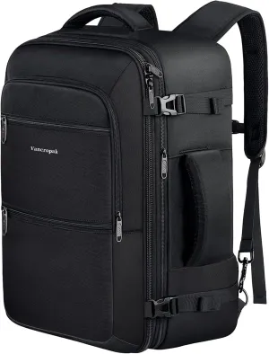 Vancropak Carry On Backpack, 50L Expandable Extra Large Travel Backpack, Flight Approved Water Resistant Luggage Suitcase Daypack, Lightweight Business Overnight Weekender Bag for Men & Women, Black