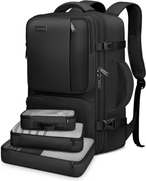 Vancropak Carry on Backpack, Flight Approved 40L Travel Backpack with 3 Packing Cubes for Men Women, Water Resistant Expandable Business Luggage Daypack Suitcase Travel Bag, Traveling Gifts, Black