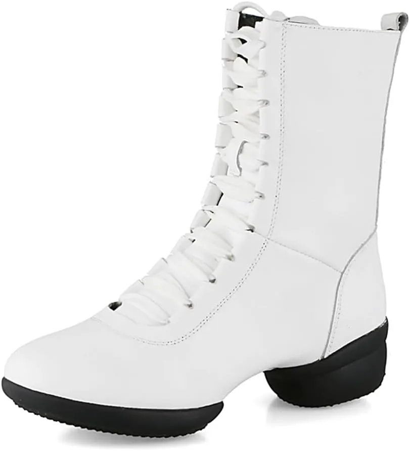 VEACAM Jazz Ballet Dance Boots, Lace-Up Dancing Sneakers for Women Leather High Top Ballroom Performance Shoes