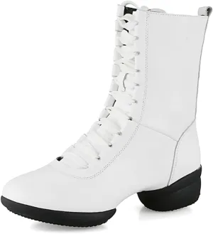 VEACAM Jazz Ballet Dance Boots, Lace-Up Dancing Sneakers for Women Leather High Top Ballroom Performance Shoes