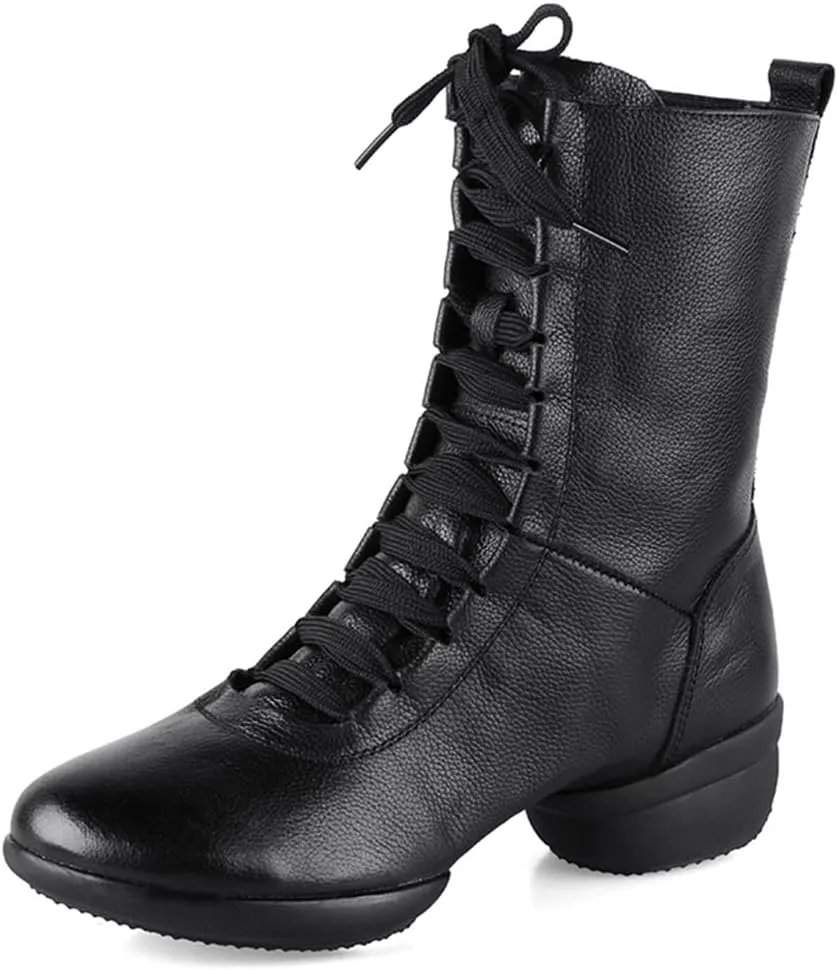 VEACAM Jazz Dance Boots Ballet Lace-Up Dancing Sneakers for Women Girl High Top Modern Dance Performance Shoes