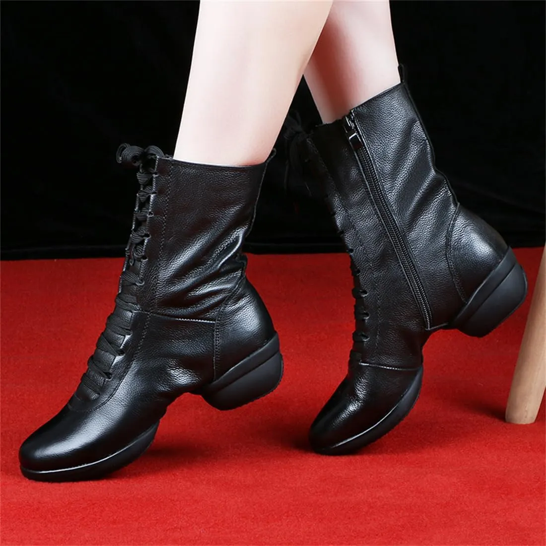 VEACAM Jazz Dance Boots Ballet Lace-Up Dancing Sneakers for Women Girl High Top Modern Dance Performance Shoes