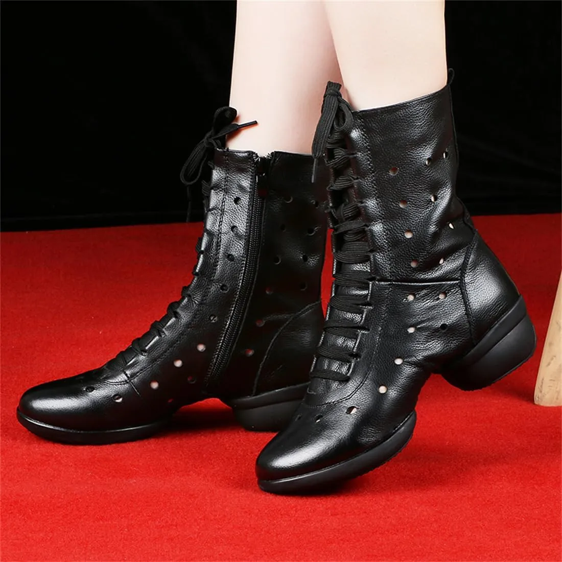 VEACAM Jazz Dance Boots Ballet Lace-Up Dancing Sneakers for Women Girl High Top Modern Dance Performance Shoes