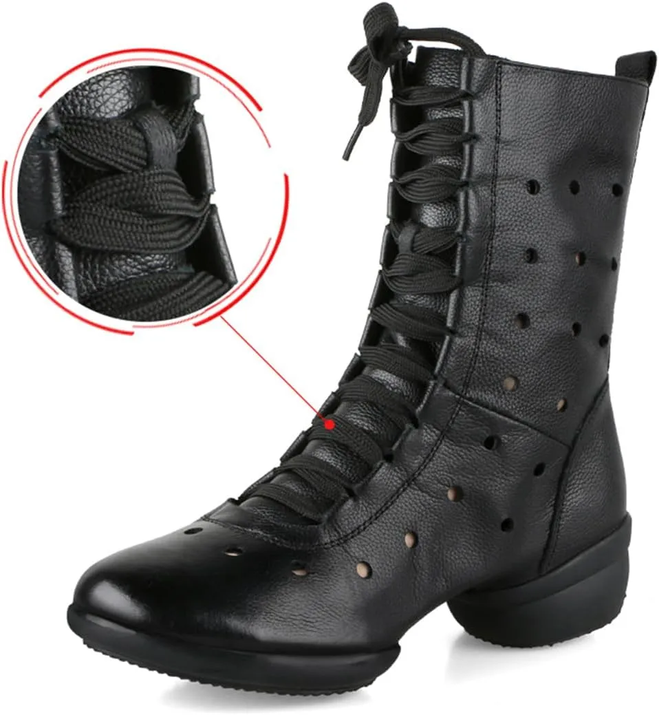 VEACAM Jazz Dance Boots Ballet Lace-Up Dancing Sneakers for Women Girl High Top Modern Dance Performance Shoes