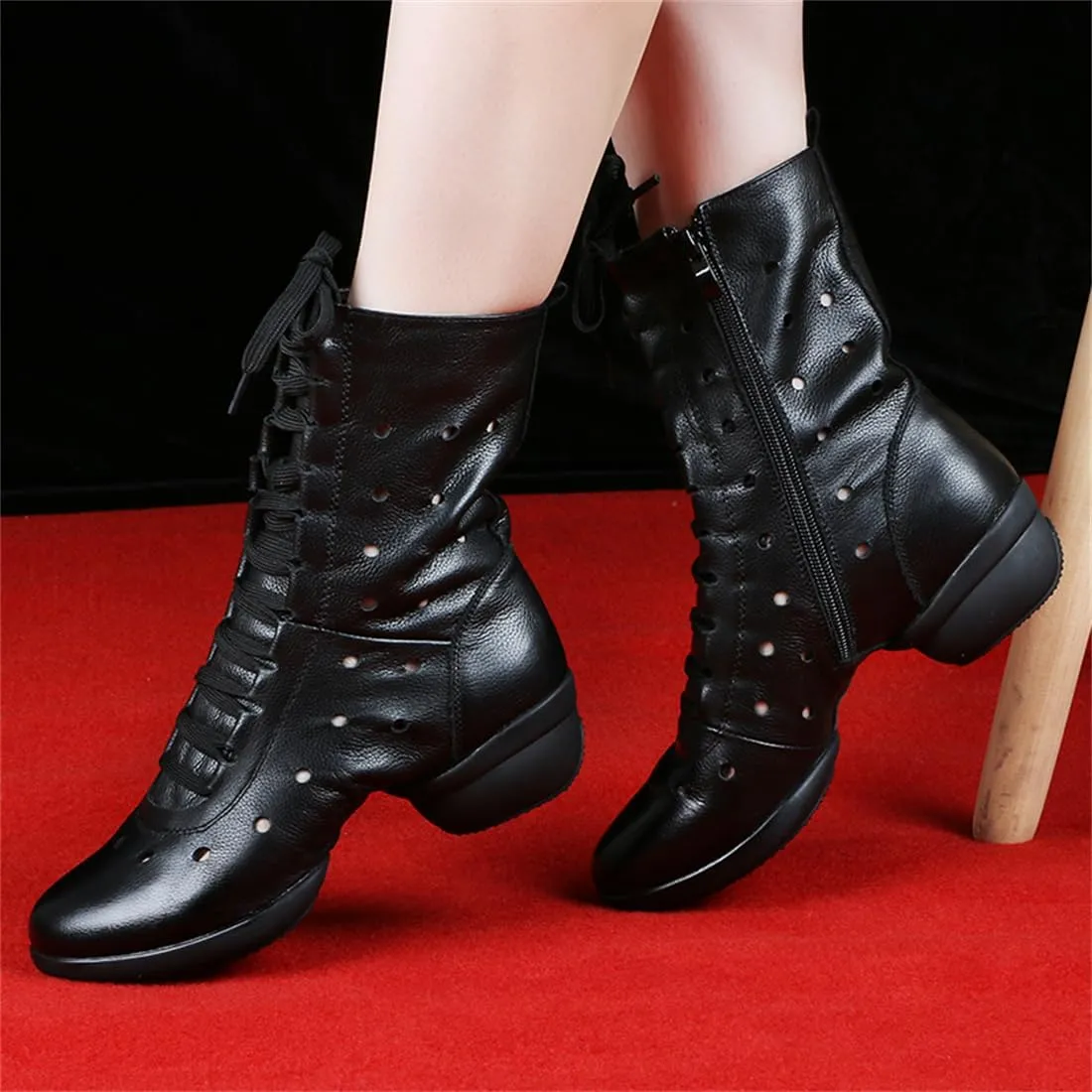 VEACAM Jazz Dance Boots Ballet Lace-Up Dancing Sneakers for Women Girl High Top Modern Dance Performance Shoes