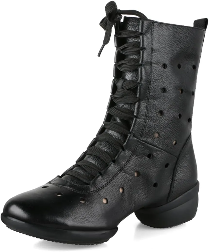 VEACAM Jazz Dance Boots Ballet Lace-Up Dancing Sneakers for Women Girl High Top Modern Dance Performance Shoes