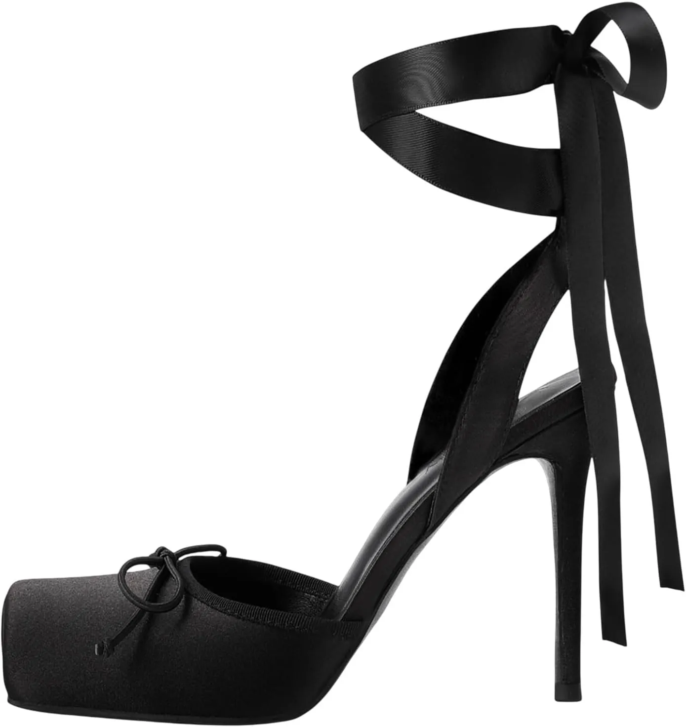 Vertundy Women's Satin Ballet Heels Lace Up Square Toe Stiletto High Bow Ballerina Heels