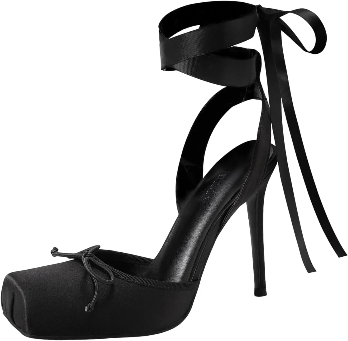 Vertundy Women's Satin Ballet Heels Lace Up Square Toe Stiletto High Bow Ballerina Heels