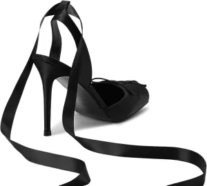 Vertundy Women's Satin Ballet Heels Lace Up Square Toe Stiletto High Bow Ballerina Heels