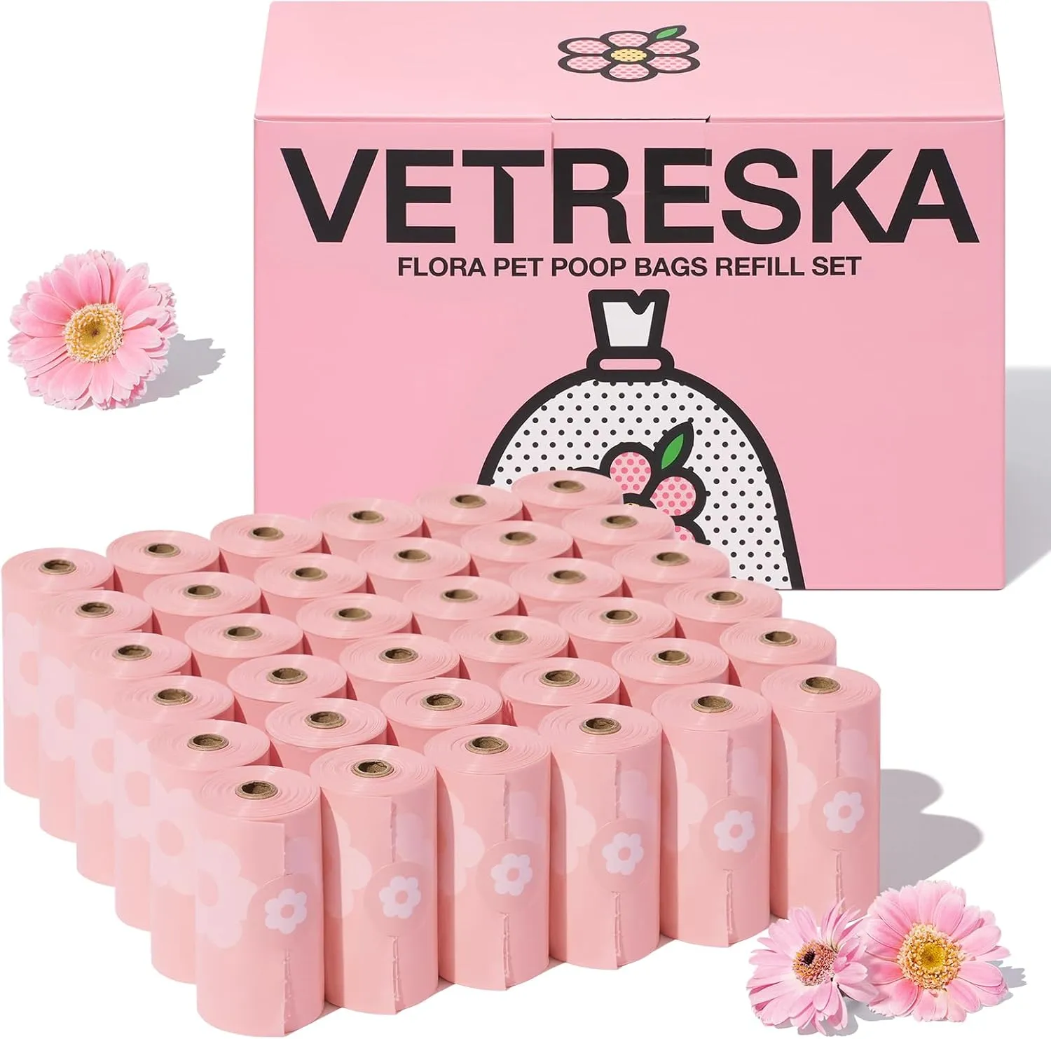 VETRESKA Lavender Scented Dog Poop Bags, Leak Proof, Extra Thick and Large Dog Waste Bags for Dog Walking and Cat Litter, 36 Refill Rolls, 540 Bags, Pink