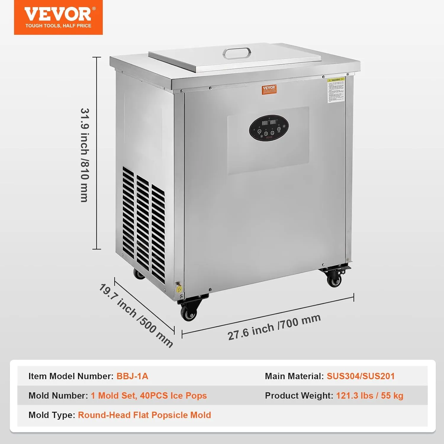 VEVOR Commercial Popsicle Machine, Single Mould Set - 40 PCS Ice Pops Making Machine, Stainless Steel Commercial Ice Lolly Maker, Ice Sticks Popsicle Machine for Bar, Cafes, Milktea Stores