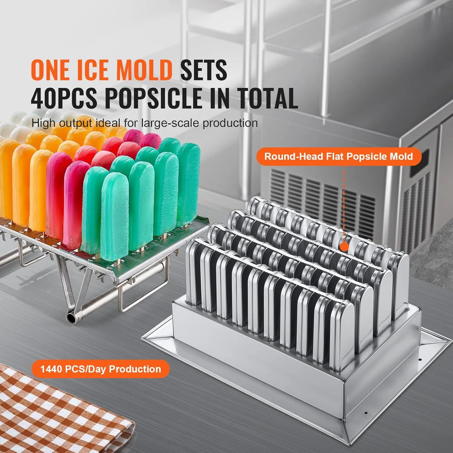 VEVOR Commercial Popsicle Machine, Single Mould Set - 40 PCS Ice Pops Making Machine, Stainless Steel Commercial Ice Lolly Maker, Ice Sticks Popsicle Machine for Bar, Cafes, Milktea Stores