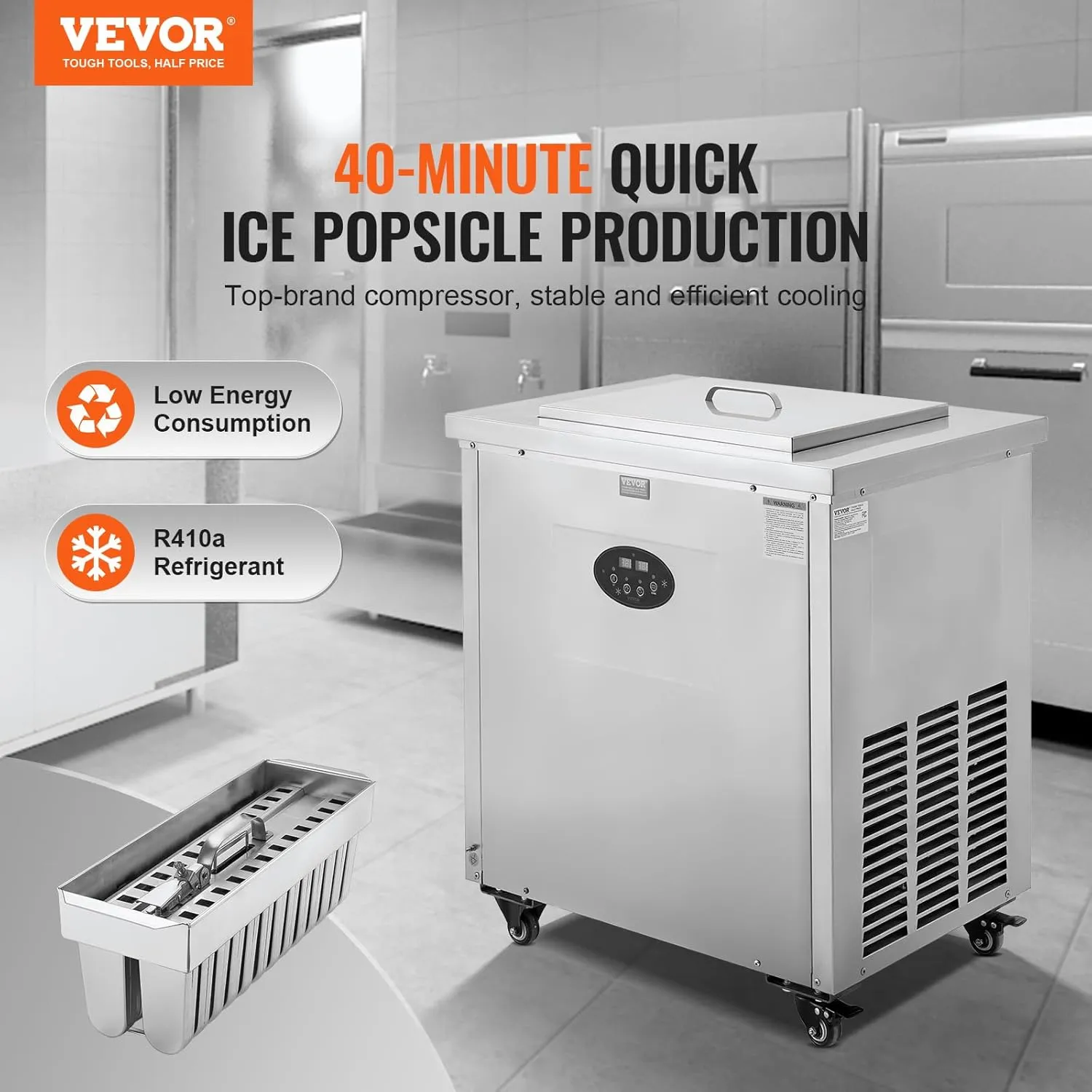 VEVOR Commercial Popsicle Machine, Single Mould Set - 40 PCS Ice Pops Making Machine, Stainless Steel Commercial Ice Lolly Maker, Ice Sticks Popsicle Machine for Bar, Cafes, Milktea Stores