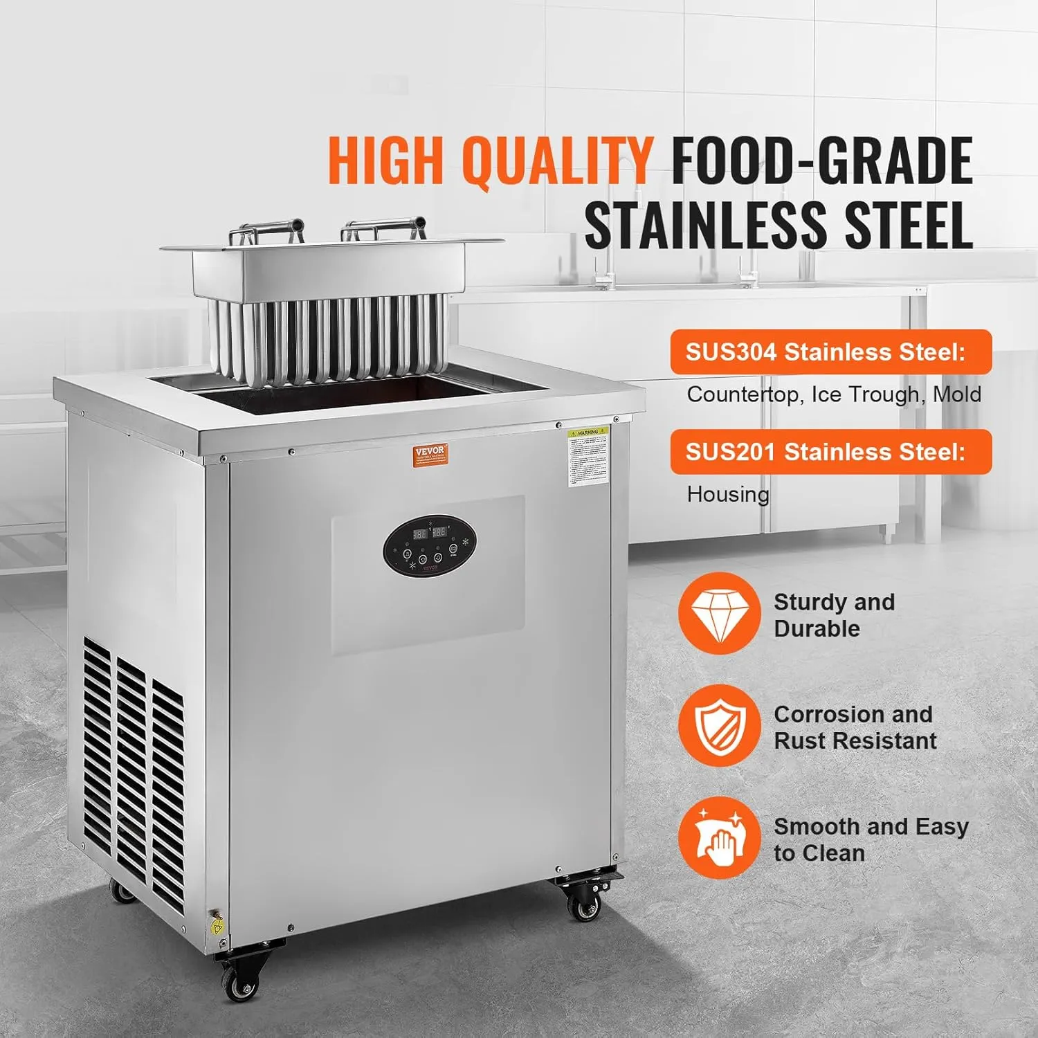 VEVOR Commercial Popsicle Machine, Single Mould Set - 40 PCS Ice Pops Making Machine, Stainless Steel Commercial Ice Lolly Maker, Ice Sticks Popsicle Machine for Bar, Cafes, Milktea Stores