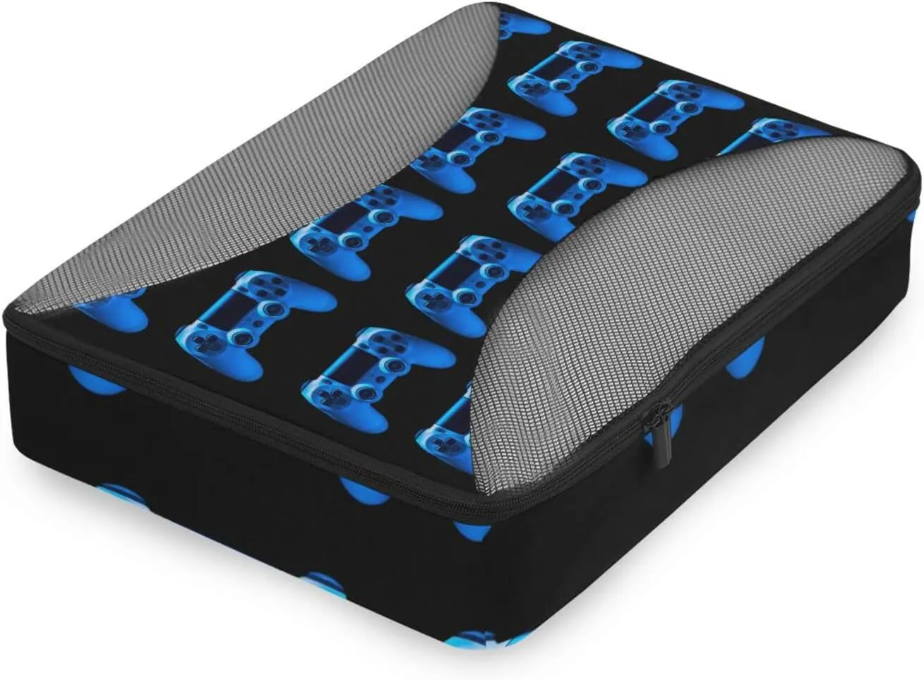 Video Game Joystick Gamepad in Blue Neon Lights Isolated on Black 4 PCs Set Packing Bags, Luggage Organizer Bag, Portable Cube Toiletry bag, Durable Travel Cosmetic Storage Bag for Men Women