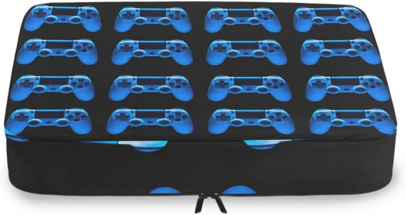 Video Game Joystick Gamepad in Blue Neon Lights Isolated on Black 4 PCs Set Packing Bags, Luggage Organizer Bag, Portable Cube Toiletry bag, Durable Travel Cosmetic Storage Bag for Men Women