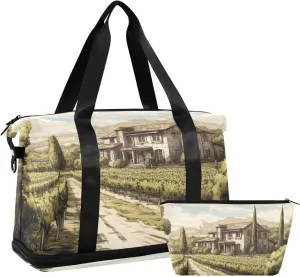 Village Path Gym Bag - Weekender Overnight Bags for Women Men, Sport Travel Duffel Bag with Wet Pocket & Shoe Compartment