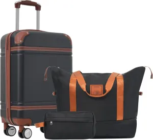 Vintage Hardshell Luggage Set: 20" ABS Carry-On Suitcase with TSA Lock - Includes Travel Duffel & Toiletry Bag - Double Spinner Wheels for Business & Leisure Travelers