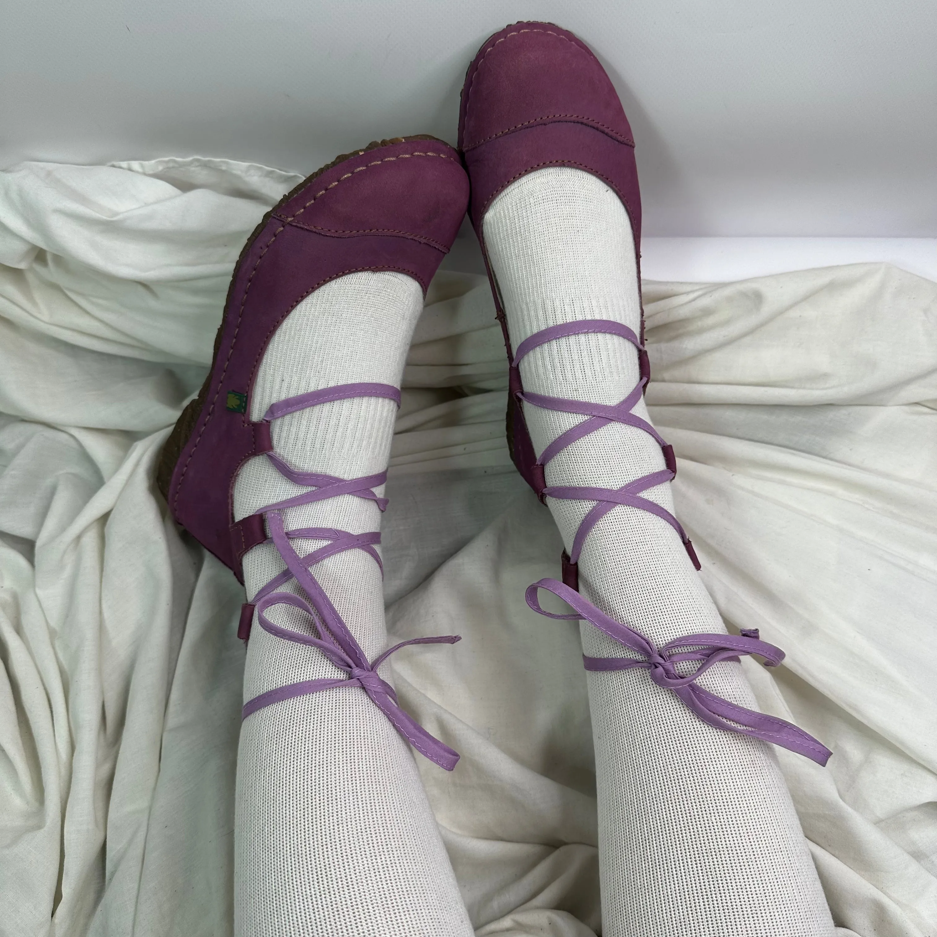 Vintage Leather Ballet Lace Up Flats