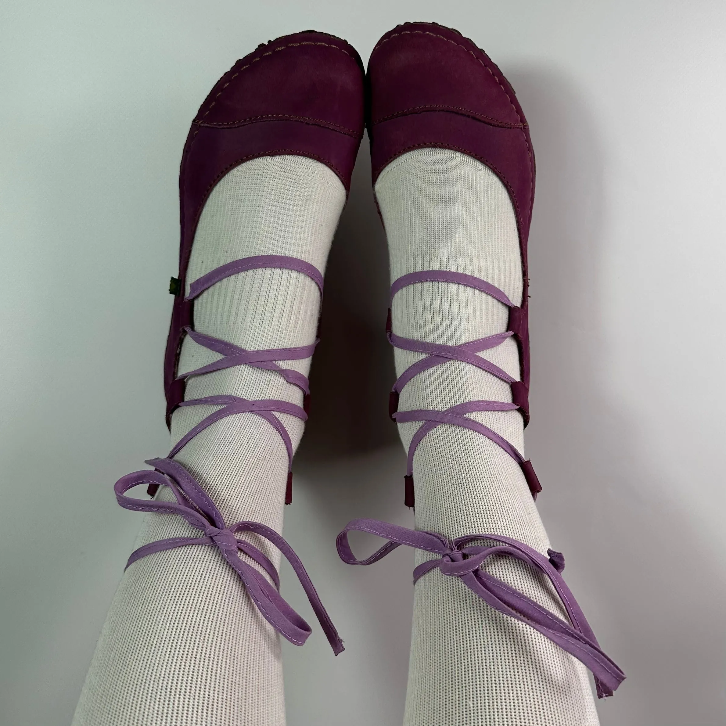 Vintage Leather Ballet Lace Up Flats