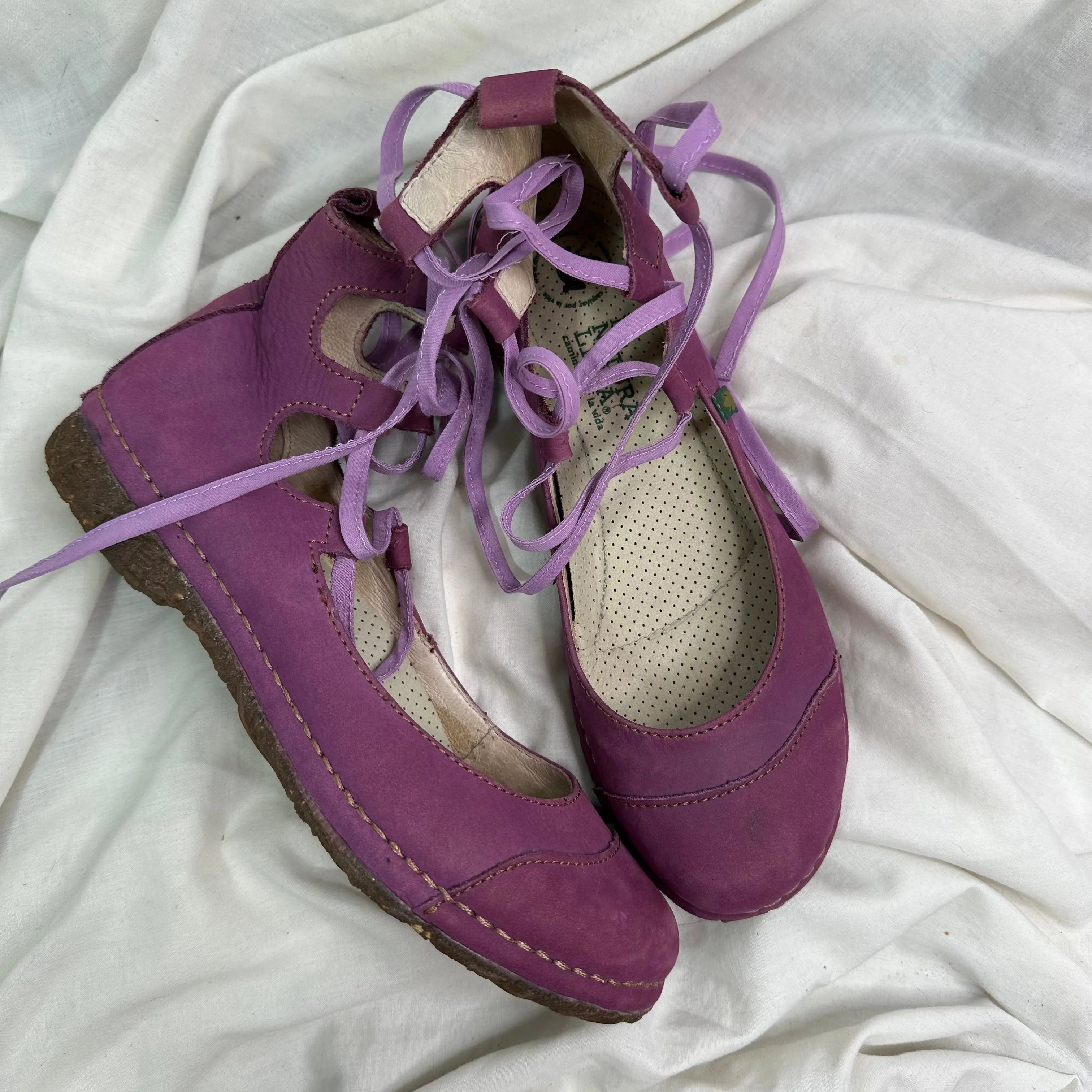 Vintage Leather Ballet Lace Up Flats