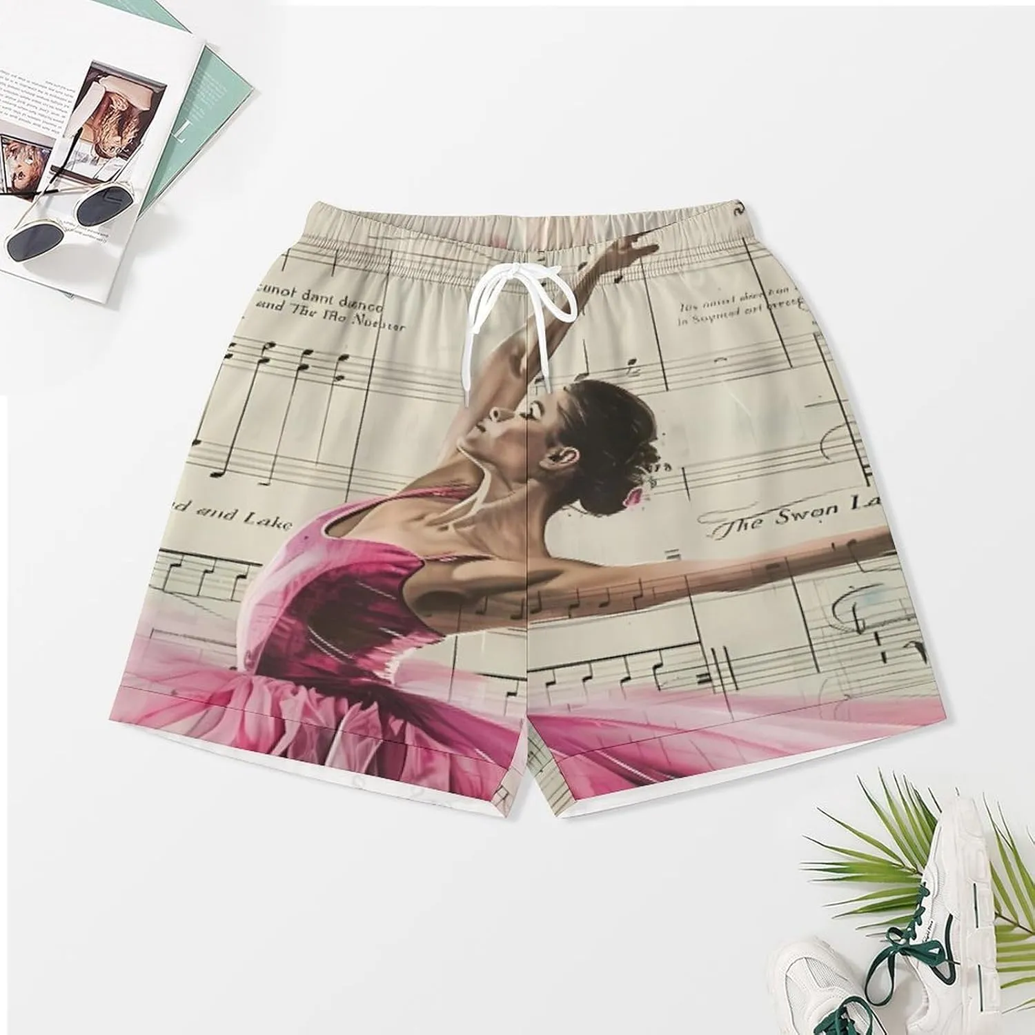 Vintage Music Art Ballet Girl Women's Satin Pajama Set Short Sleeve Button Down Sleepwear Loungewear Pj Set