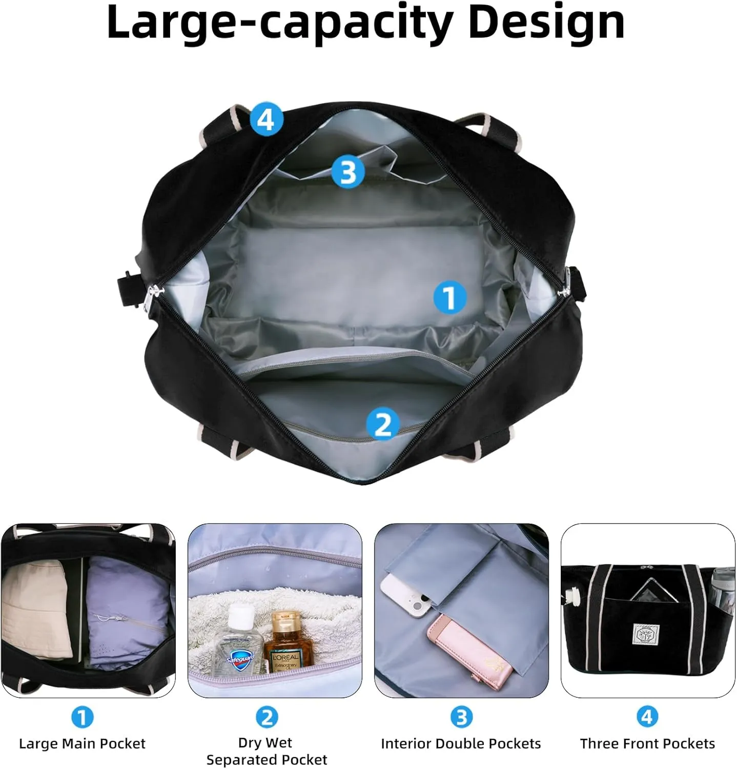 WALNEW Travel Duffel Bag, Weekender Overnight Carry On Bag Women Men, Foldable Waterproof Gym Luggage with Metal Buckle Strap