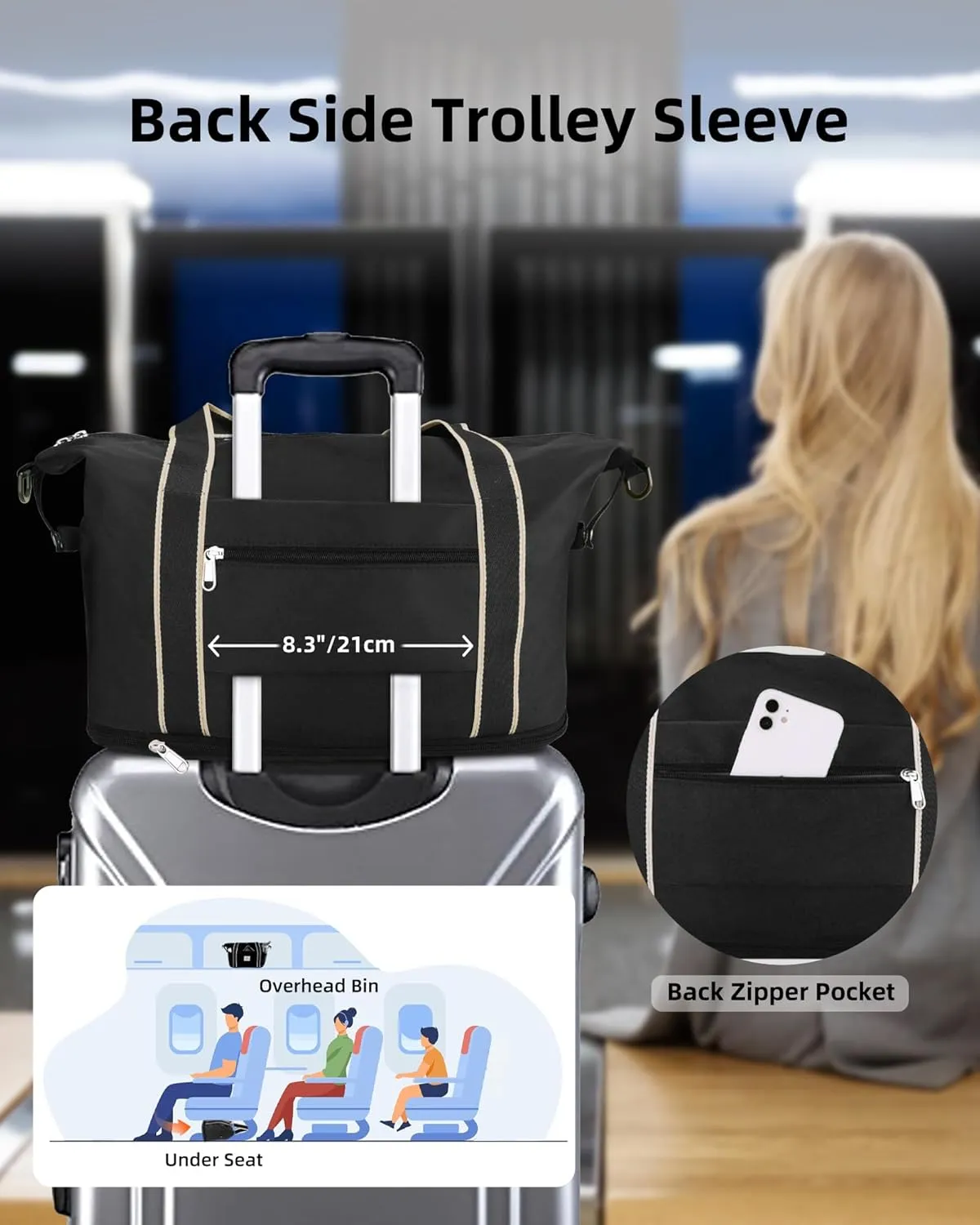 WALNEW Travel Duffel Bag, Weekender Overnight Carry On Bag Women Men, Foldable Waterproof Gym Luggage with Metal Buckle Strap