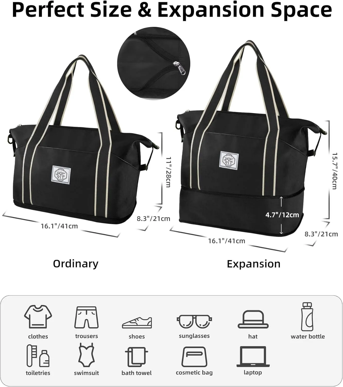 WALNEW Travel Duffel Bag, Weekender Overnight Carry On Bag Women Men, Foldable Waterproof Gym Luggage with Metal Buckle Strap