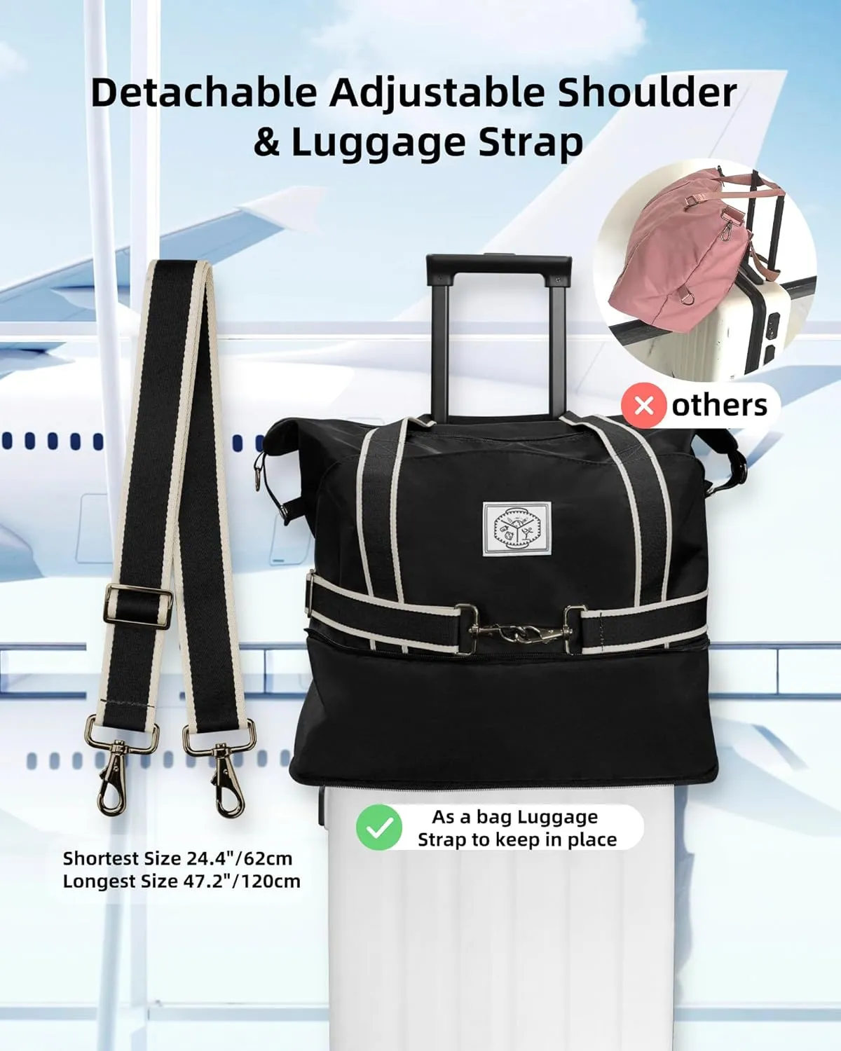 WALNEW Travel Duffel Bag, Weekender Overnight Carry On Bag Women Men, Foldable Waterproof Gym Luggage with Metal Buckle Strap