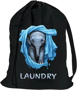 Waterproof Travel Laundry Bag with Strap, Cool Elephant Pattern Canvas Laundry Bag, Dirty Clothes Bag for Traveling, Dirty Laundry Travel Bag, Easy Fit a Laundry Hamper or Basket, Elephant Lover Gifts