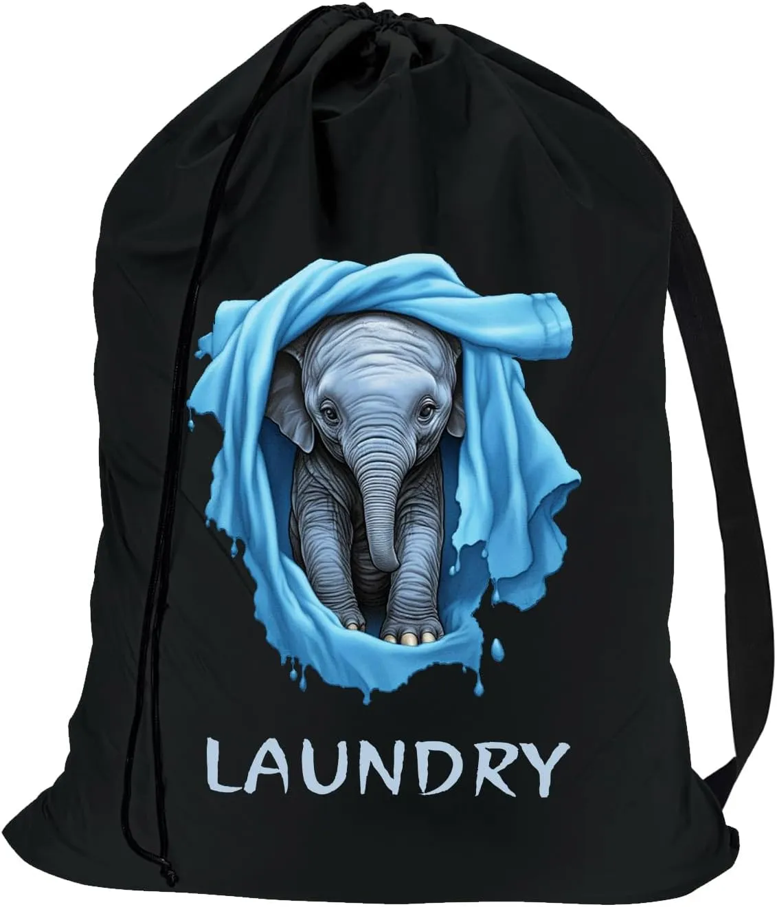 Waterproof Travel Laundry Bag with Strap, Cool Elephant Pattern Canvas Laundry Bag, Dirty Clothes Bag for Traveling, Dirty Laundry Travel Bag, Easy Fit a Laundry Hamper or Basket, Elephant Lover Gifts