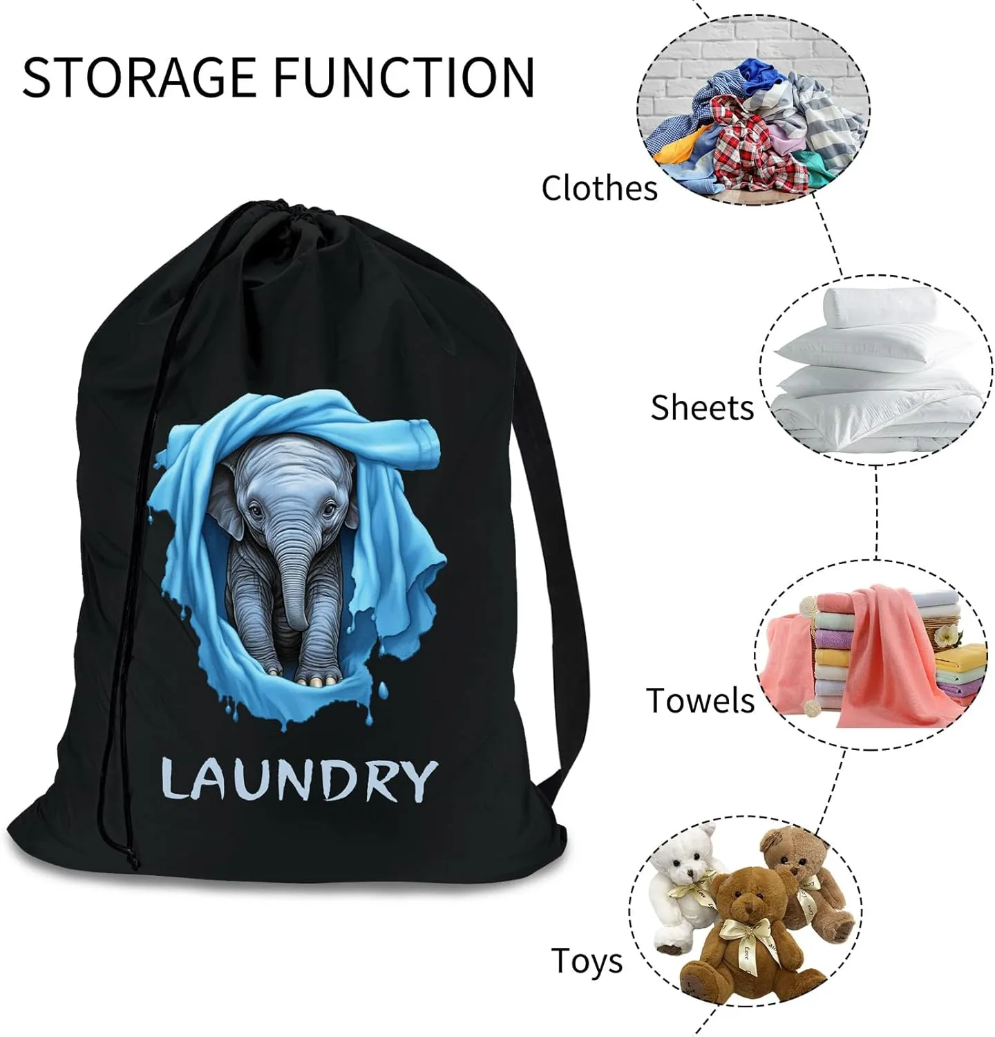 Waterproof Travel Laundry Bag with Strap, Cool Elephant Pattern Canvas Laundry Bag, Dirty Clothes Bag for Traveling, Dirty Laundry Travel Bag, Easy Fit a Laundry Hamper or Basket, Elephant Lover Gifts